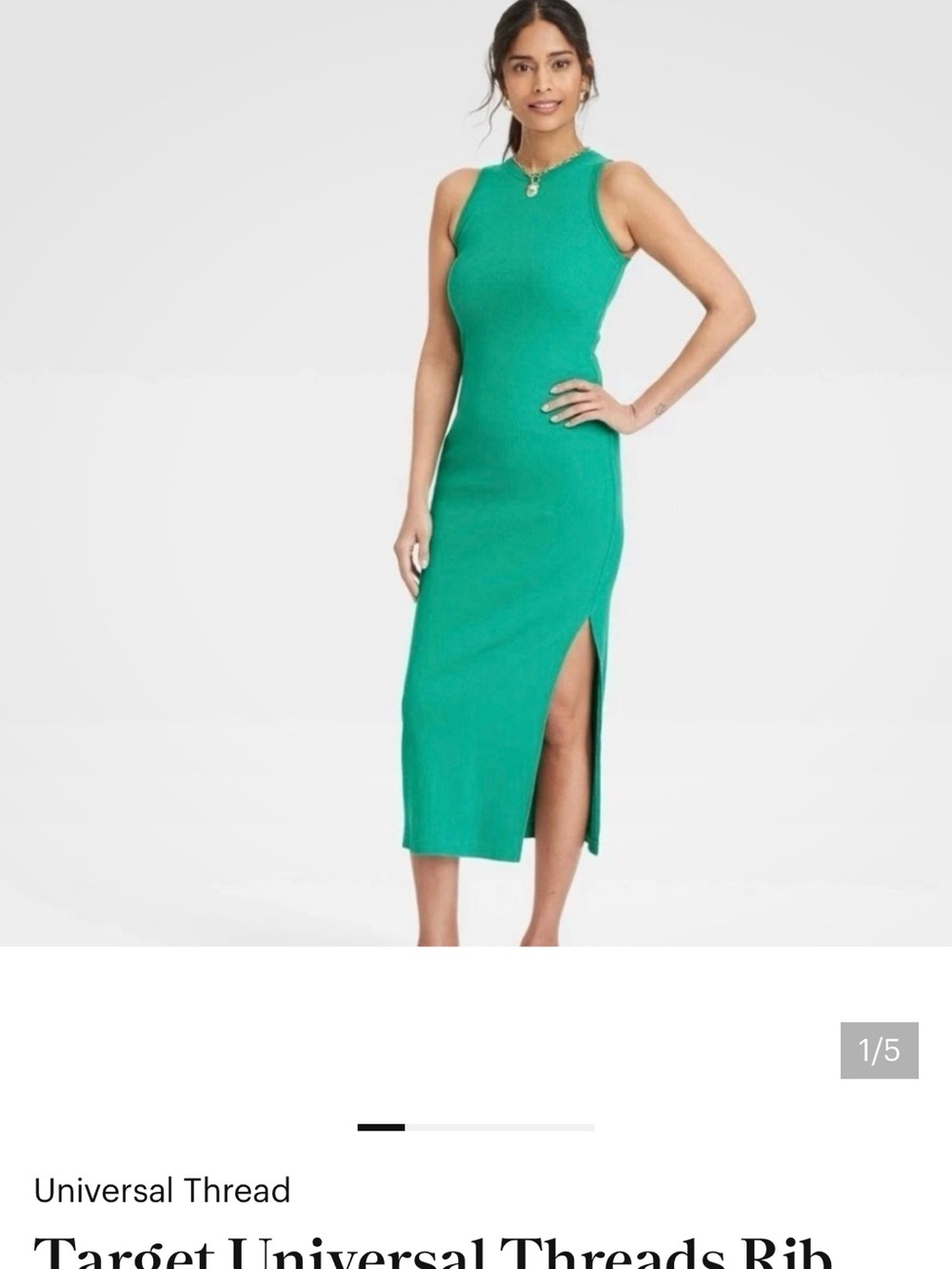 Universal Thread Green Ribbed Midi Dress with Side Slit size medium